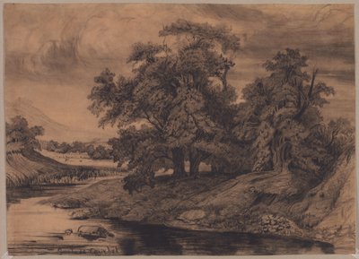 बड़े पेड़ों के साथ लैंडस्केप, देर से 1860searly 1870s। द्वारा गस्टवे कौरबेट