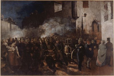 "" फायरमैन रनिंग टू फायर "" गुस्ताव कोर्टबेट द्वारा पेंटिंग (1819-1877) 1851 आकार 3.88x5.8 मीटर पेरिस, मुसी डू पेटिट पैलेस फायरमैन रनिंग टू ए फायर - कोर्टबेट, गुस्ताव (1819-1877) - 1851 - ऑयल ऑन कैनवास - 388x580 - पेटिट पालिस, मुसी डेस  द्वारा गस्टवे कौरबेट