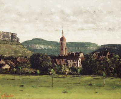 ऑर्नांस और उसके बेल टॉवर का दृश्य, c.1858 द्वारा गस्टवे कौरबेट