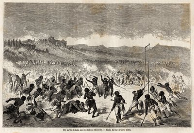 चॉक्टाव्स इंडियंस, मिसिसिपी क्षेत्र की जनजाति, गुस्ताव डोर (1832-1883) द्वारा तैयार की गई एक गेंद का खेल, 1853-54 में बाउडौइन मोलहौसेन (1825-1905) द्वारा प्रशांत महासागर में मिसिसिपी यात्रा को चित्रित करने के लिए। "" ले टूर डू मोंडे, नोव्यू जे मे द्वारा गुस्ताव डोर