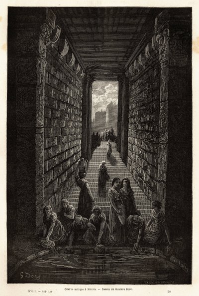 मेरिडा में एक प्राचीन कुंड, जो अभी भी उपयोग में है। गुस्ताव डोर (1832-1883) के चित्रकार और बैरन च द्वारा स्पेन की यात्रा को चित्रित करने के लिए उत्कीर्णन। डेविलियर रिएक्टर, 1862 में, किसके निर्देशन में "ले टूर डू मोंडे, नोव्यू जर्नल डेस वॉयेज" मे द्वारा गुस्ताव डोर