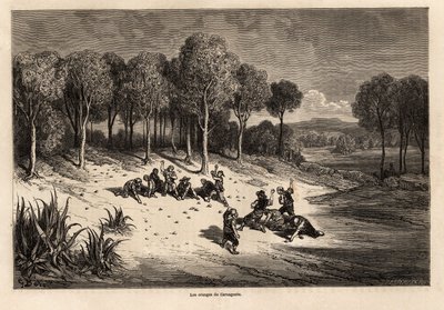 1862 में सी.डेविलियर के साथ स्पेन की अपनी यात्रा का वर्णन करने के लिए, गुस्ताव डोर (1832-1883) द्वारा चित्रित, कारकेजेंट द्वारा संतरे की लड़ाई। एडौर्ड चार्टन द्वारा संपादित "" ले टूर डू मोंडे" में उत्कीर्णन द्वारा गुस्ताव डोर