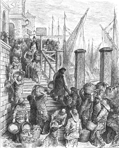 बिलिंग्सगेट - लैंडिंग द फिश, 1872। द्वारा गुस्ताव डोर