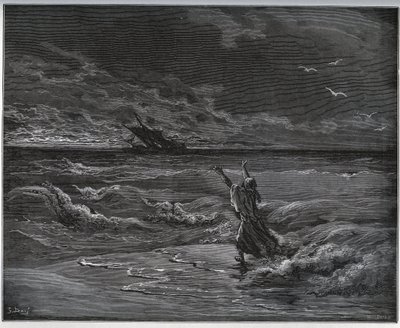 बंदी कहानी। अगी-मोराटो, ज़ोराइड के पिता, मिगुएल सर्वेंट्स (1547-1616) (डॉन क्विक्सोट) द्वारा "डॉन क्विक्सोट डे ला मंच" से किनारे पर बार्क है - गुस्ताव डोर द्वारा ड्राइंग के बाद वुडकट द्वारा गुस्ताव डोर