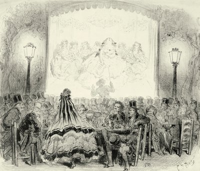 फ्रांस में कॉफी कॉन्सर्ट हॉल, पॉल गुस्ताव डोर द्वारा '(1832-1883), सीए 1865, उत्कीर्णन। द्वारा गुस्ताव डोर
