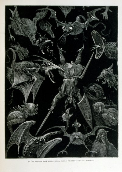 क्रोक-मिटाइन; 1863 चित्रण, गुस्ताव डोर द्वारा (1832 - 1883); फ्रांसीसी कलाकार, प्रिंटमेकर, चित्रकार। Croque-Mitaine (द बोगीमैन) बच्चों को डराने और इस तरह उन्हें समझदार बनाने के लिए प्रस्तुत किया गया एक हानिकारक चरित्र है। द्वारा गुस्ताव डोर