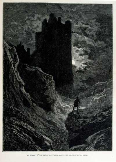 क्रोक-मिटाइन; 1863 का चित्रण, गुस्ताव डोर द्वारा (1832 - 1883); फ्रांसीसी कलाकार, प्रिंटमेकर, चित्रकार। Croque-Mitaine (द बोगीमैन) बच्चों को डराने और इस तरह उन्हें समझदार बनाने के लिए प्रस्तुत किया गया एक हानिकारक चरित्र है। द्वारा गुस्ताव डोर