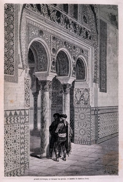 सेविला में अलकज़ार के आर्केड का विवरण - डोरे द्वारा, "" टूर डू मोंडे"" में, दूसरा सेम। १८६६. द्वारा गुस्ताव डोर