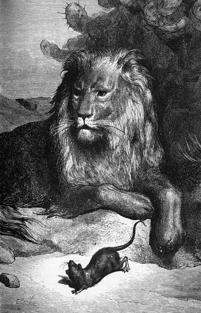 ला फॉनटेन की कहानी: गुस्ताव डोरे द्वारा शेर और चूहा। एसडी 19 वी सदी। द्वारा गुस्ताव डोर