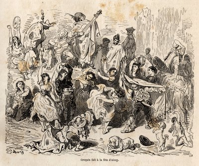सेंट जॉर्ज के पर्व, अल्कोय शहर के संरक्षक, गुस्ताव डोर (1832-1883) के जीवंत पर बने स्केच, 1862 में स्पेन की अपनी यात्रा को स्पष्ट करने के लिए, Ch के साथ। डेविलियर। एडौर्ड चार्टन द्वारा संपादित "" ले टूर डू मोंडे "" में उत्कीर्णन द्वारा गुस्ताव डोर