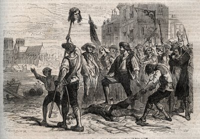 फ्रांसीसी क्रांति: डेथ ऑफ जैक्स डी फ्लेसेलेस, काउंट ऑफ ब्रेगी (1730-1789), फ्रांसीसी प्रशासक, प्रीवोट डेस मार्चैंड्स सुर लेस डिग्रेस डे ल'होटल डे विले पेरिस में 14 जुलाई 1789 को - जैक्स डी फ्लेसेल्स की मृत्यु, के प्रोवोस्ट पेरिस के व्यापारी द्वारा गुस्ताव डोर