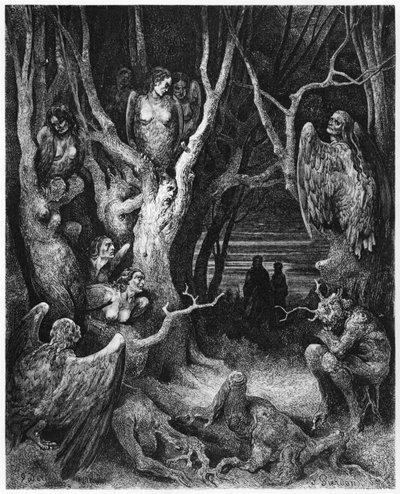 हार्पिस, दांते एलेगिएरी (1265-1321) पेरिस द्वारा &39;द डिवाइन कॉमेडी&39; (इन्फर्नो), 1885 से प्रकाशित द्वारा गुस्ताव डोर