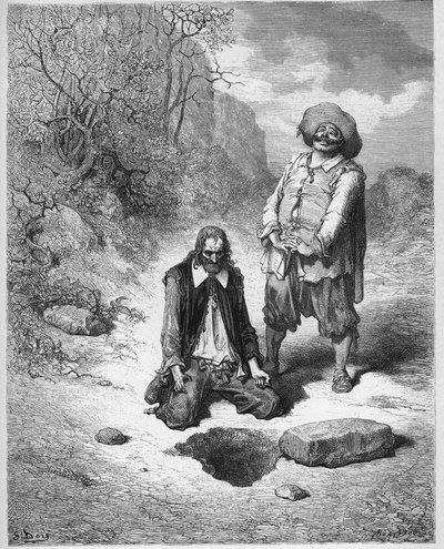L "कंजूस जिसने अपना खजाना खो दिया - वह कंजूस जिसने अपना खजाना खो दिया - जीन डे ला फोंटेन द्वारा" दंतकथाओं "से द्वारा गुस्ताव डोर