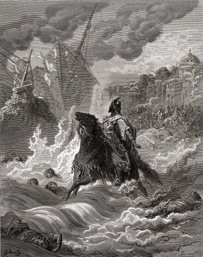 1453 में कांस्टेंटिनोपल से पहले मोहम्मद II (1432-81), जेएफ द्वारा &39;बिब्लियोथेकेस दे क्राइसिड्स&39; से चित्रण। मिचौड, 1877 (लिथो) द्वारा गुस्ताव डोर