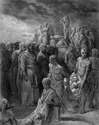 रिचर्ड, प्रतिशोध का उपयोग करते हुए, बंदियों को मार डाला - गुस्ताव डोरेस द्वारा उत्कीर्णन द्वारा गुस्ताव डोर