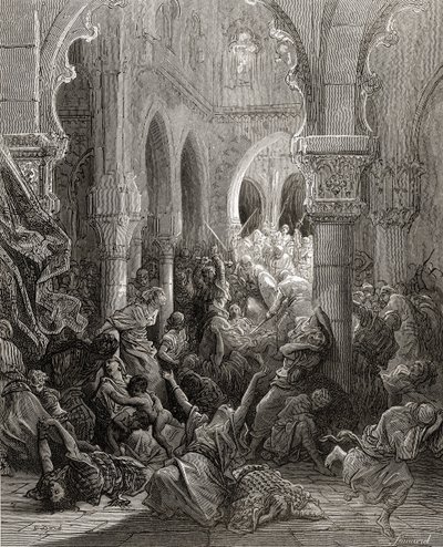 क्रूसेडर्स कैसरिया के निवासियों का नरसंहार करते हैं, जेएफ द्वारा &39;बिब्लियोथेक डेस क्राइसिड्स&39; से चित्रण। मिचौड, 1877 द्वारा गुस्ताव डोर