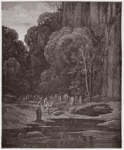 द डिवाइन कॉमेडी (ला डिविना कॉमेडिया, ला डिवाइन कॉमेडी), पुर्गाटोरियो, कैंटो 5: द लेट रिपेंटर्स द मिसरेरे गाते हुए - दांते अलीघिएरी द्वारा (1265-1321) - गुस्ताव डोरे द्वारा चित्रण (1832-1883) द्वारा गुस्ताव डोर