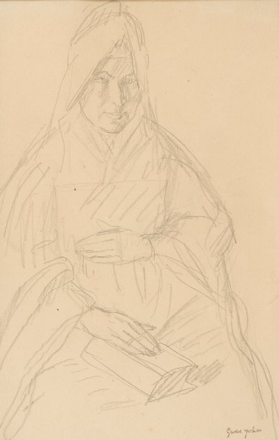 एक टेबल पर बैठा Mere Pushsepin के लिए अध्ययन, c.1915 द्वारा ग्वेन जॉन