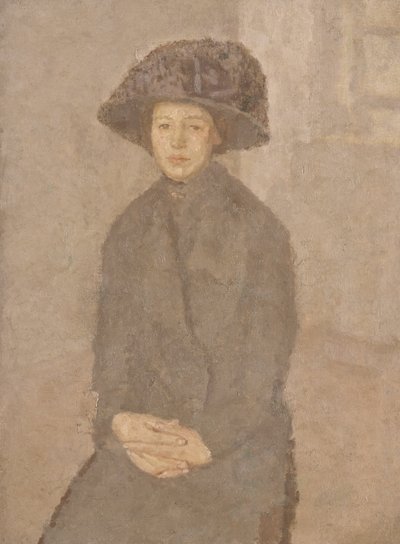 एक बड़ी टोपी पहने युवा महिला, c.1917-25 (बोर्ड पर नीचे रखा कैनवास पर तेल) द्वारा ग्वेन जॉन