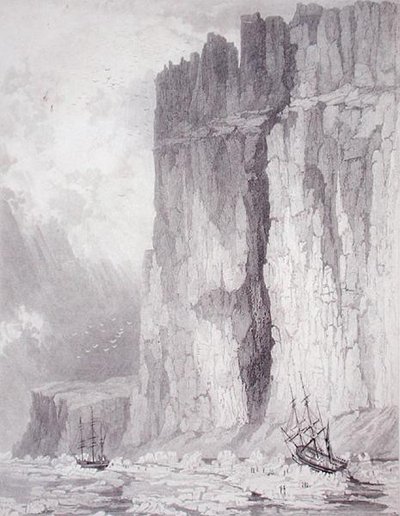 एचएम जहाजों की स्थिति हेक्ला एंड फ्यूरी, 1 अगस्त 1825, 'जर्नल ऑफ ए थर्ड वॉयज फॉर द डिस्कवरी ऑफ ए नॉर्थ वेस्ट पैसेज ऑफ द अटलांटिक टू द पैसिफिक' से एचएम के जहाजों हेक्ला एंड फ्यूरी में वर्ष 1824-25 में एक प्रयास के साथ प्रदर्शन किया गया। No . तक पहुँ द्वारा एचएन (बाद में) हेड