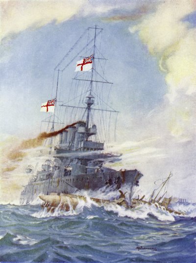 जर्मन पनडुब्बी U-15, 9 अगस्त 1914 को एचएमएस बर्मिंघम द्वारा H. G. Swanwick