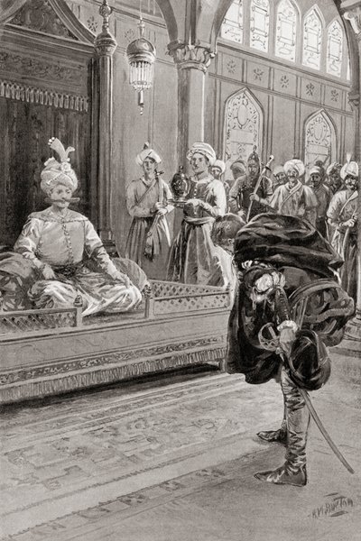 सर एंथोनी शर्ली १५९९ में शाह अब्बास द ग्रेट, फारस के दरबार का दौरा करते हुए, हचिंसन हिस्ट्री ऑफ द नेशंस, पब.१९१५ से द्वारा एचएम (बाद में) बर्टन