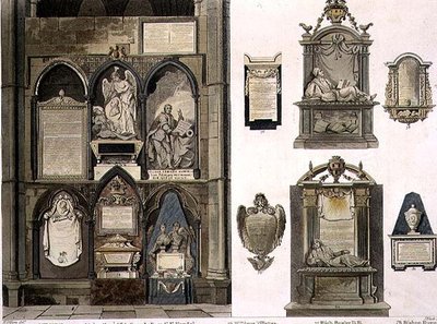 वेस्ट साइड ऑफ पोएट्स कॉर्नर, जे। ब्लक (fl.1791-1831) पब द्वारा उत्कीर्ण, वेस्टमिंस्टर एब्बे से प्लेट 25। रूडोल्फ एकरमैन (1764-1834) 1811 (एक्वाटिंट) द्वारा द्वारा विलियर्स के बाद एच