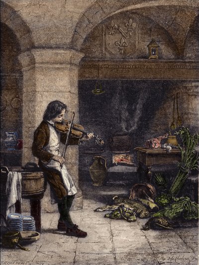 जीन बैप्टिस्ट लुली (जियोवन्नी बतिस्ता लुल्ली) (1632-1687), फ्रांसीसी संगीतकार, फिर "" गैलोपिन "" या मैडमियोसेले डी मोंटपेंसियर द्वारा मार्मिटन। हिप्पोलीटे डे ला चार्लेरी (1827-1867) द्वारा एक ड्राइंग से टी। मेयर-हेन (मेयर हेन) द्वारा उत द्वारा एच। डी ला (बाद में) चारलेरी