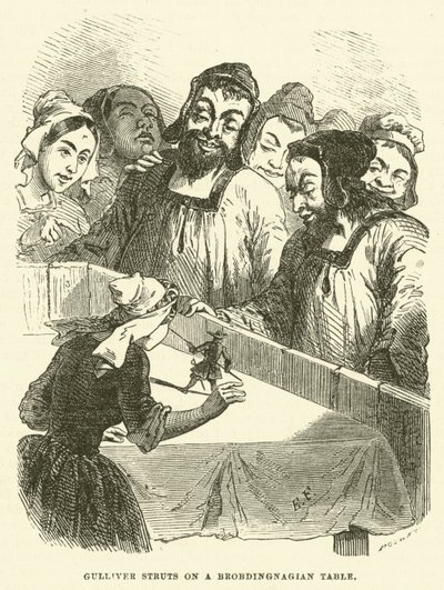 ब्रोबडिंगनागियन टेबल पर गुलिवर स्ट्रट्स (उत्कीर्णन) द्वारा हैब्लोट नाइट ब्राउन के बाद