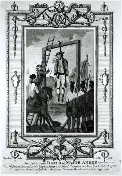 2 अक्टूबर, 1780 को न्यूयॉर्क में मुख्यालय में मेजर आंद्रे की दुर्भाग्यपूर्ण मृत्यु, अंग्रेजी सेना में एडजुटेंट जनरल, जॉन गोल्डर (1729-1795) द्वारा उकेरी गई द्वारा हैमिल्टन
