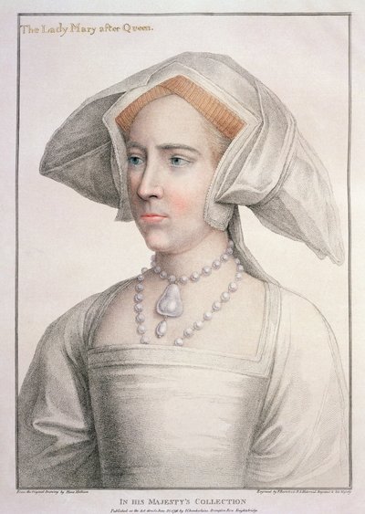 मैरी ट्यूडर (1516-58) फ्रांसेस्को बार्टोलोज़ी (1727-1815) द्वारा उत्कीर्ण (उत्कीर्णन) द्वारा हंस (बाद में) होलबीन द यंगर