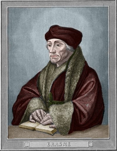 डिडिएर इरास्मे का पोर्ट्रेट (रॉटरडैम का इरास्मस) (1469 - 1536), डच मानवतावादी। होल्बीन हैंस द यंग (1497-1543) द्वारा मूल के बाद उत्कीर्णन। आर्मेंगॉड द्वारा "" यूरोप की दीर्घाओं - इटली "" में 1859 की नक्काशी। निजि संग्रह। द्वारा हंस (बाद में) होलबीन द यंगर
