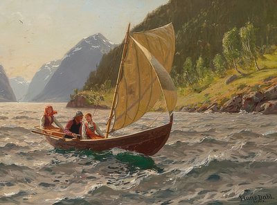 नॉर्वेजियन fjord परिदृश्य में नौकायन द्वारा हंस डाहली