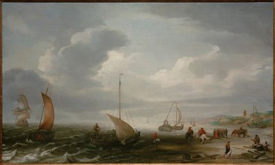 Egmond एक Zee समुद्र तट मछुआरों के साथ उनके पकड़ने उतारने द्वारा हंस गोडेरिस