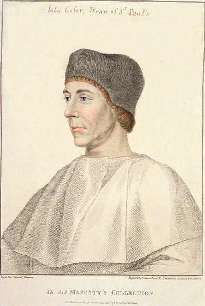 जॉन कोलेट (c.1467-1519), सेंट पॉल के डीन फ्रांसेस्को बार्टोलोजी (1727215) द्वारा उत्कीर्ण द्वारा हंस होल्बिन द यंगर