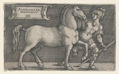 अलेक्जेंडर द ग्रेट लीडिंग ब्यूफालस, c.1531-1550 (उत्कीर्णन) द्वारा हंस सेबाल्ड बेहम