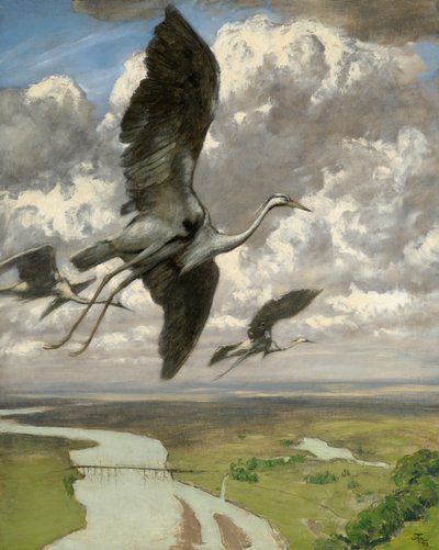 चमत्कारिक पक्षी, 1892 (कार्डबोर्ड पर तेल) द्वारा Hans Thoma