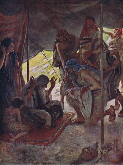 जोसेफ कोट को जैकब के पास लाया गया, जो द पिक्चर द टीच द क्राउन सीरीज़, 1920 का चित्रण है द्वारा हेरोल्ड मैथुन