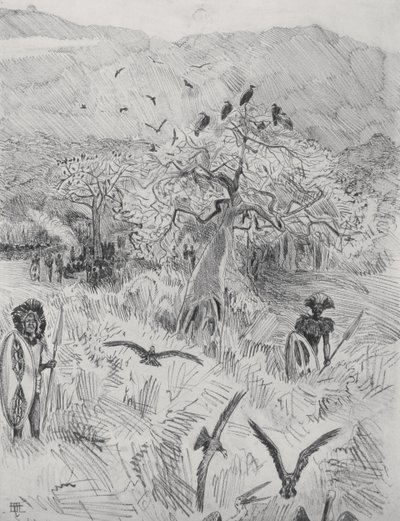 मसाई कैंप, c.1884 (कागज पर कलम) द्वारा हैरी हैमिल्टन जॉनसन