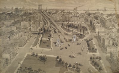 मैनहट्टन ब्रिज का ब्रुकलिन प्लाजा, c.1917 (भारत स्याही और वाश अपारदर्शी सफेद के साथ छुआ) द्वारा हैरी एम। पेटिट