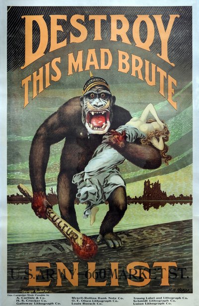 अमेरिकी सैन्य WW1 भर्ती अभियान "इस पागल जानवर को नष्ट करें" - पब। 1917 द्वारा हैरी आर। हॉप्स