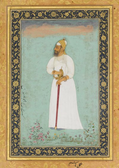 बीजापुर के इब्राहिम 'आदिल शाह द्वितीय का चित्र, शाहजहाँ एल्बम से फोलियो, वर्सो: सीए। 1620 द्वारा हाशिम