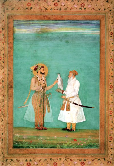 बादशाह शाहजहाँ और एक बाज़ के साथ एक बुजुर्ग दरबारी, c.1650 द्वारा हाशिम हाशिम