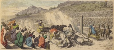 प्राचीन ग्रीस में ओलंपिक खेलों में रथ दौड़ (रंगीन उत्कीर्णन) द्वारा हेनरिक लेउटेमन
