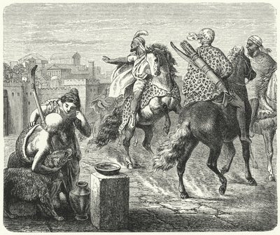 रोम के भ्रष्ट शहर को छोड़कर न्यूमिडिया का जुगुरथा (उत्कीर्णन) द्वारा हेनरिक लेउटेमन