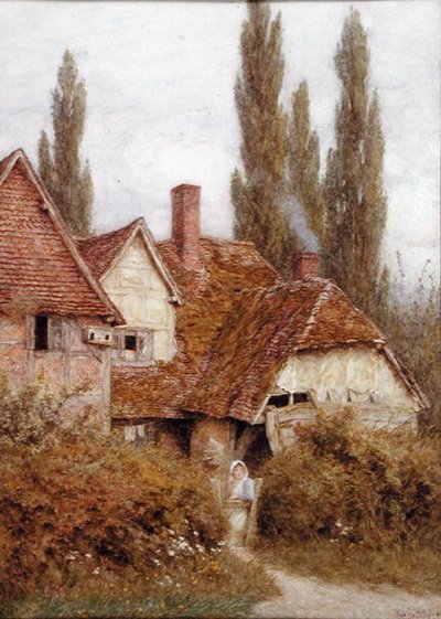 डिडकोट में एक पुराना फार्म, c.1918 (कागज पर पानी के रंग और शरीर के रंग) द्वारा हेलेन एलिंघम