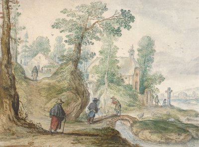 एक चर्च और फिगर के साथ एक वुडेड रिवर लैंडस्केप, सीए। 1613. द्वारा हेंड्रिक एवरकैंप