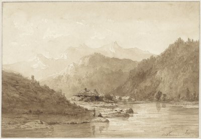 झील के साथ पहाड़ी परिदृश्य द्वारा हेंड्रिक डर्क क्रुसमैन वैन एलेन