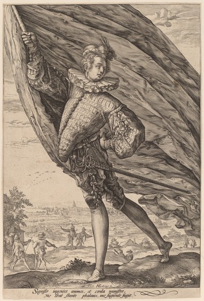 मानक वाहक, बाईं ओर मुड़ गया द्वारा Hendrik Goltzius