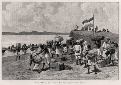 नील नदी का मार्ग। डॉक्टर पीटर्स (1856-1918) द्वारा "" औ सेक्योर्स डी'मिन पाचा" कहानी को चित्रित करने के लिए ए.पेरिस द्वारा उत्कीर्णन द्वारा हेनरी अल्फोंस लुइस लॉरेंट डेसोरसुक्सो